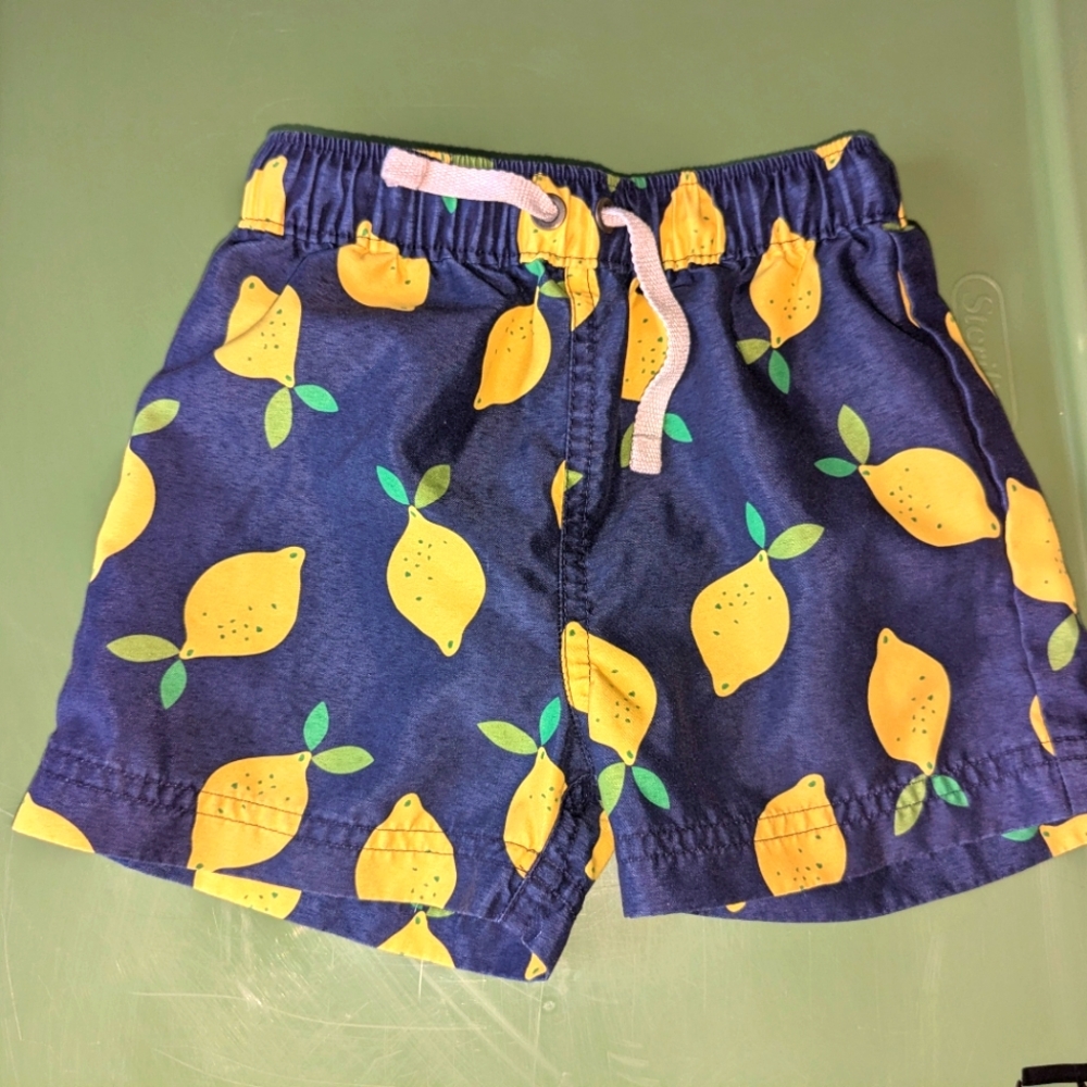 Hanna Andersson Kids Swim Trunks - Navy and Yellow Lemon Print